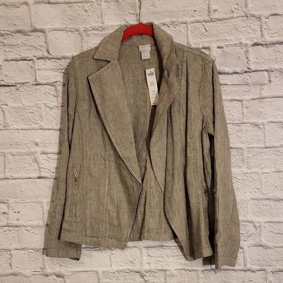 🔥CHICO'S Linen-Blend Stretch Moto Jacket - Picture 4 of 10